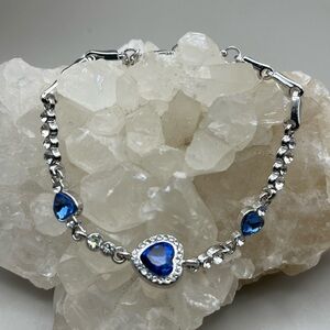 Elegant Silver and Blue Heart Bracelet